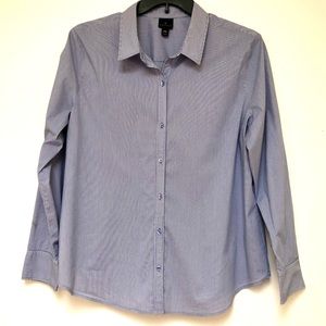 Worthington Blue and White Pinstripe Button Up Blouse